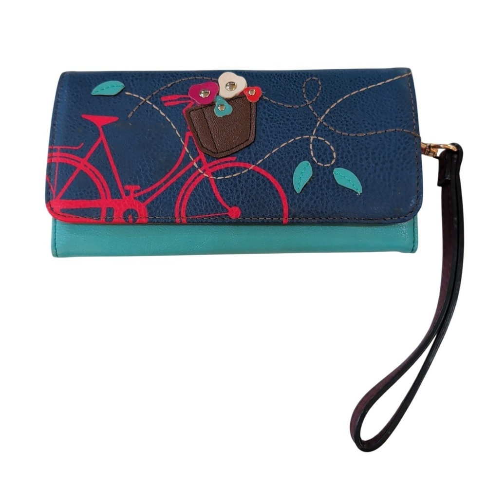 Relic By Fossil Women's Wallet Wristlet Multicolor Bicycle Floral Seasonal EUC
